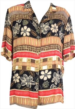 Vintage 70s Shirt Hawaiian Floral Half Sleeve Button Up