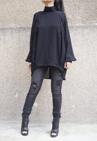 BLACK SHIRT EXTRAVAGANT TOP BLACK BLOUSE BACKLESS F1683