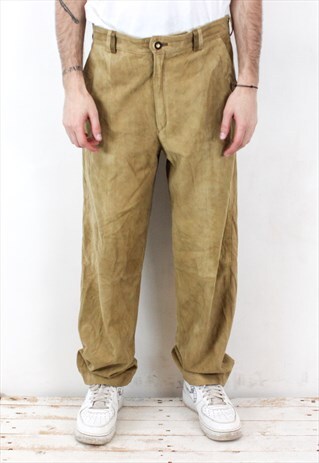 Vintage Suede Leather Mens W34 L34 Pants Trousers Trachten