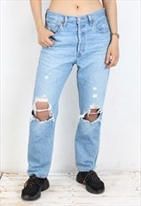 Women Jeans 501 Distressed Ripped Denim W30 L28 Trousers
