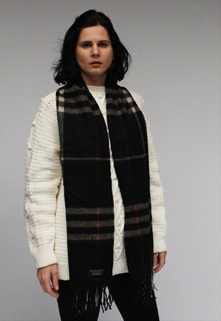 VINTAGE CASHMERE CHECKED SCARF GREY-AS12