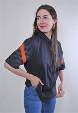 Striped sleeve vintage black utility shirt 