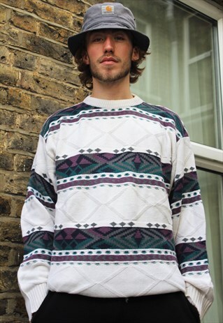 VINTAGE / 80'S / WHITE PATTERNED JUMPER