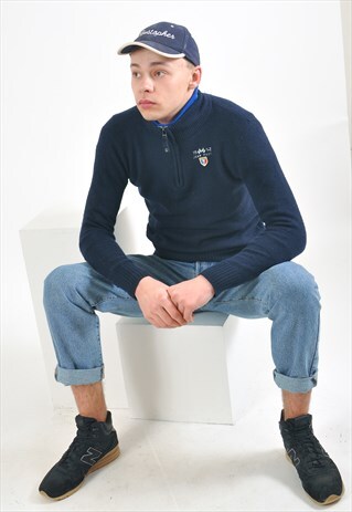 VINTAGE 1/4 ZIP JUMPER IN BLUE