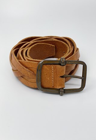 VINTAGE WESTERN WOVEN BRAIDED LEATHER BELT TAN BROWN