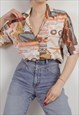 Vintage 90s Abstarct Short Sleeve Multi Pattern Women Shirt 