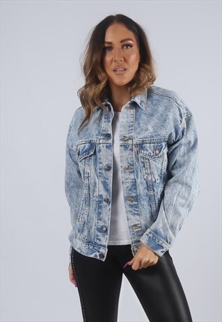 VINTAGE LEVIS DENIM JACKET ACID WASH UK 8 XS (CK2C)