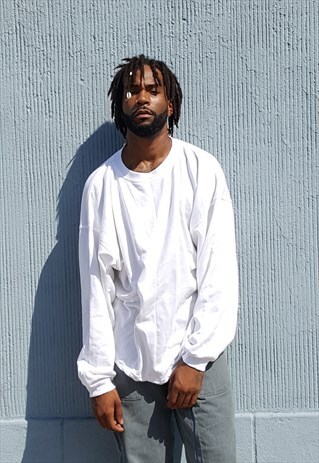 80S 90S CLASSIC SPORTSWEAR WHITE DROP SHOULDER SWEATSHIRT