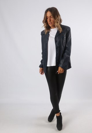 LEATHER FITTED JACKET 80'S UK 14 (BF4M)