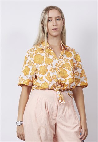 VINTAGE 90'S ORANGE/WHITE FLORAL HAWAIIAN PRINT SHIRT