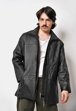 Vintage leather jacket for men men's Y2K 90s zip up coat