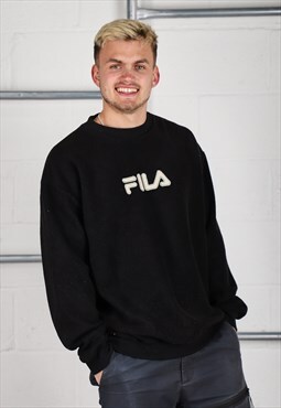 Vintage Fila Sweatshirt in Black Pullover Lounge Jumper XXL