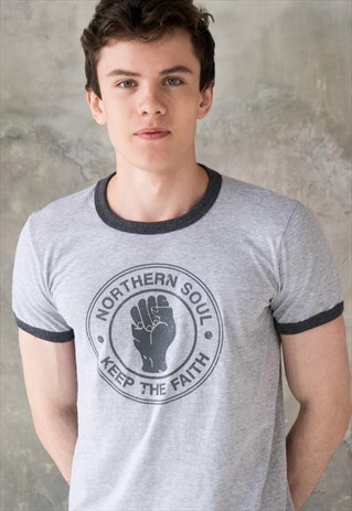 NORTHERN SOUL RINGER T SHIRT KEEP THE FAITH LOGO TEE TOP