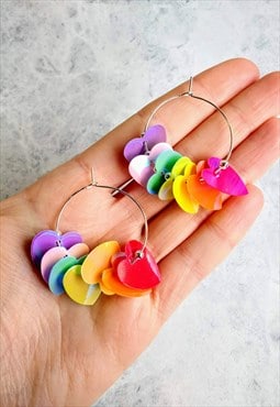 Rainbow Heart Iridescent Sequin Hoop Earrings Pride NHS