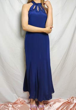 Vintage Blue Cut Out High Neck Dress (Up to a size 10)