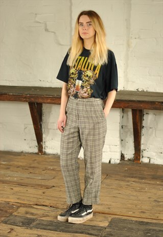 VINTAGE HIGH WAISTED CHECKED TROUSERS