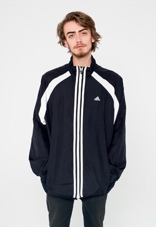 ADIDAS BLACK 90'S VINTAGE WINDBREAKER TRACKSUIT JACKET
