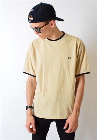 VINTAGE 90S BEIGE MINIMALIST FRED PERRY T-SHIRT