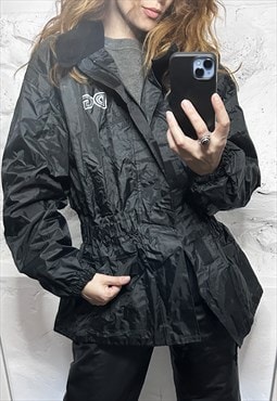 PVC Black Waterproof Waisted Parka - M