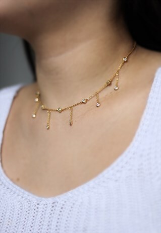 CUBIC ZIRCONIA DANGLE NECKLACE GOLD VERMEIL