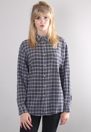 VINTAGE 90S BLUE CHECK TEXTURED SHIRT TOP