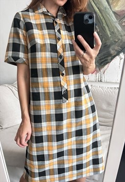 70s Plaid Shift Midi Formal Dress - M