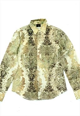 Roberto Cavalli Print Shirt Vintage Floral Gold pattern y2k