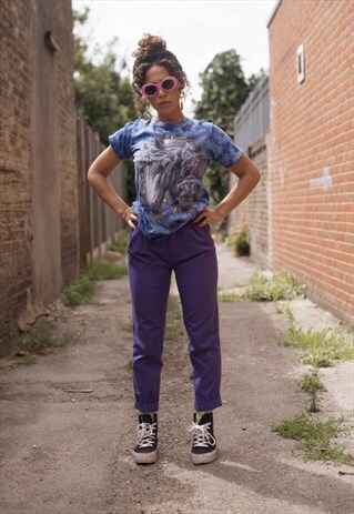 PURPLE HIGH WAIST CROPPED PEG TROUSERS