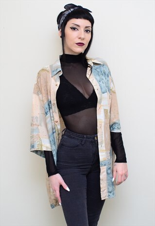 VINTAGE 90'S SOFT NATURE PATTERNED OVERSIZED SHIRT