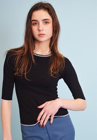 90'S RETRO MINIMALIST KNIT PARTY TOP BLOUSE