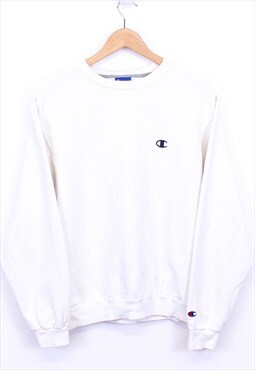Vintage Champion Sweatshirt White With Contrast Chest Logo