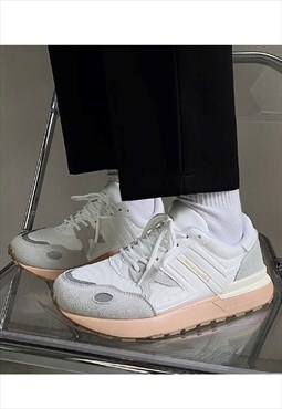Retro classic sneakers peach heel shoes in white