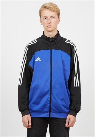 VINTAGE BLUE BLACK WHITE ADIDAS ZIP TRACK JACKET