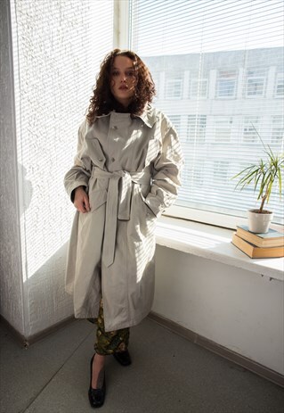 VINTAGE 80'S BEIGE WARM BELTED TRENCH COAT