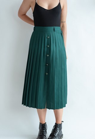 VINTAGE 80S CLASSIC PLEATED SKIRT WITH BUTTON UP DETAIL