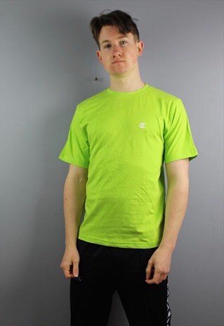 VINTAGE CHAMPION T-SHIRT IN GREEN WITH EMBROIDERED LOGO. SIZ