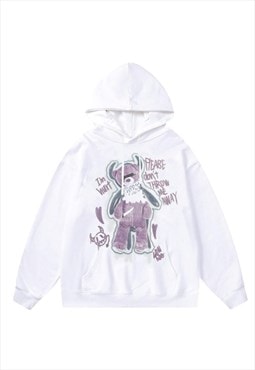 Gothic bear hoodie pullover raver top teddy jumper white