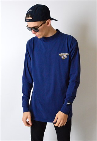 VINTAGE 90S NAVY BLUE EMBROIDERED NHL LONG SLEEVE TOP