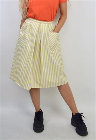 VINTAGE YELLOW & WHITE STRIPED SKIRT WITH POCKET