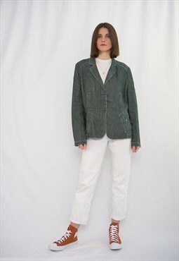 90s utility jacket dark green linen 