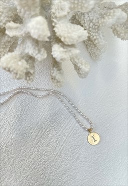 Gold Letter Faux Pearl Initial  I Charm Pendant  Necklace