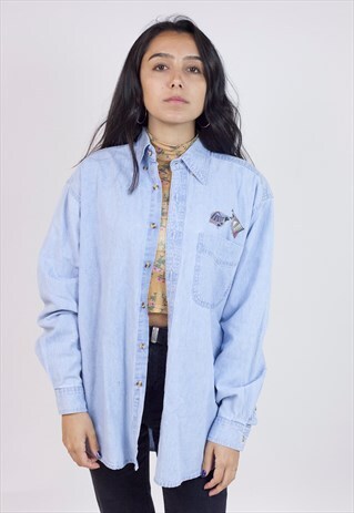 VINTAGE 90'S DENIM BIRD MOTIF SHIRT