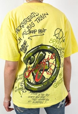 Vintage 90s peace graffiti yellow t-shirt 