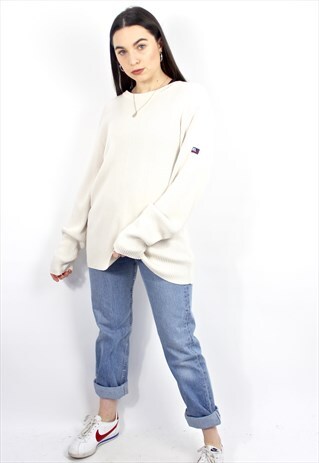 90'S RETRO CREAM RIBBED OVERSIZED SWEATSHIRT