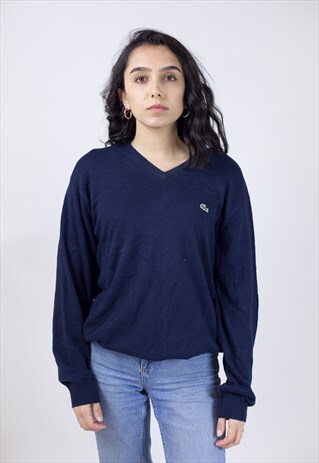 VINTAGE LACOSTE NAVY LIGHT KNIT JUMPER