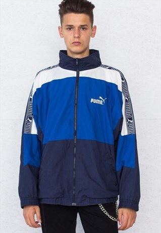 VINTAGE BLUE AND WHITE PUMA TRACK JACKET