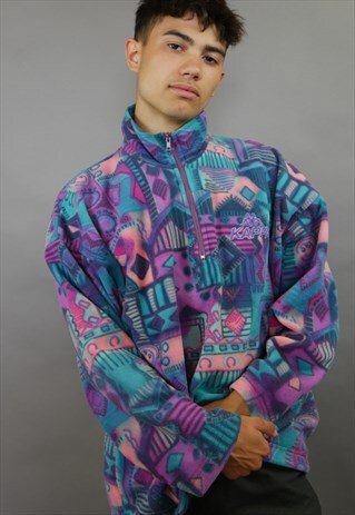 BLUE & PINK AZTEC PATTERNED KAPPA 1/4 ZIP FLEECE
