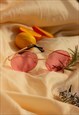BABY PINK OVERSIZED ROUND CIRCLE WIRE FRAME SUNGLASSES