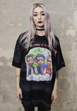 DEAD RAPPER TEE PARTY HIP-HOP CARTOON TIE-DYE T-SHIRT BLACK