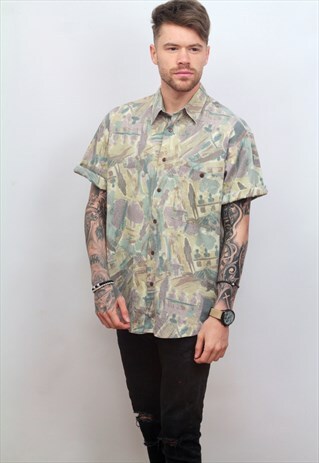 1990'S VINTAGE MULTI-ABSTRACT PRINT SHIRT IN MULTI COLOUR